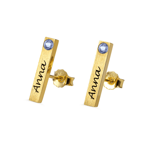 14k gold plated custom name engraved earrings studs with birthstone small quantity manufacturers websites